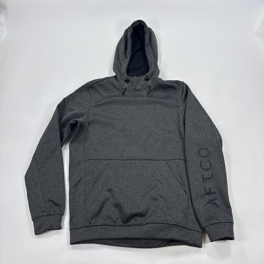 AFTCO AFTech Mens Hoodie Small Gray Technical Pullover Fishing Fleece Lined